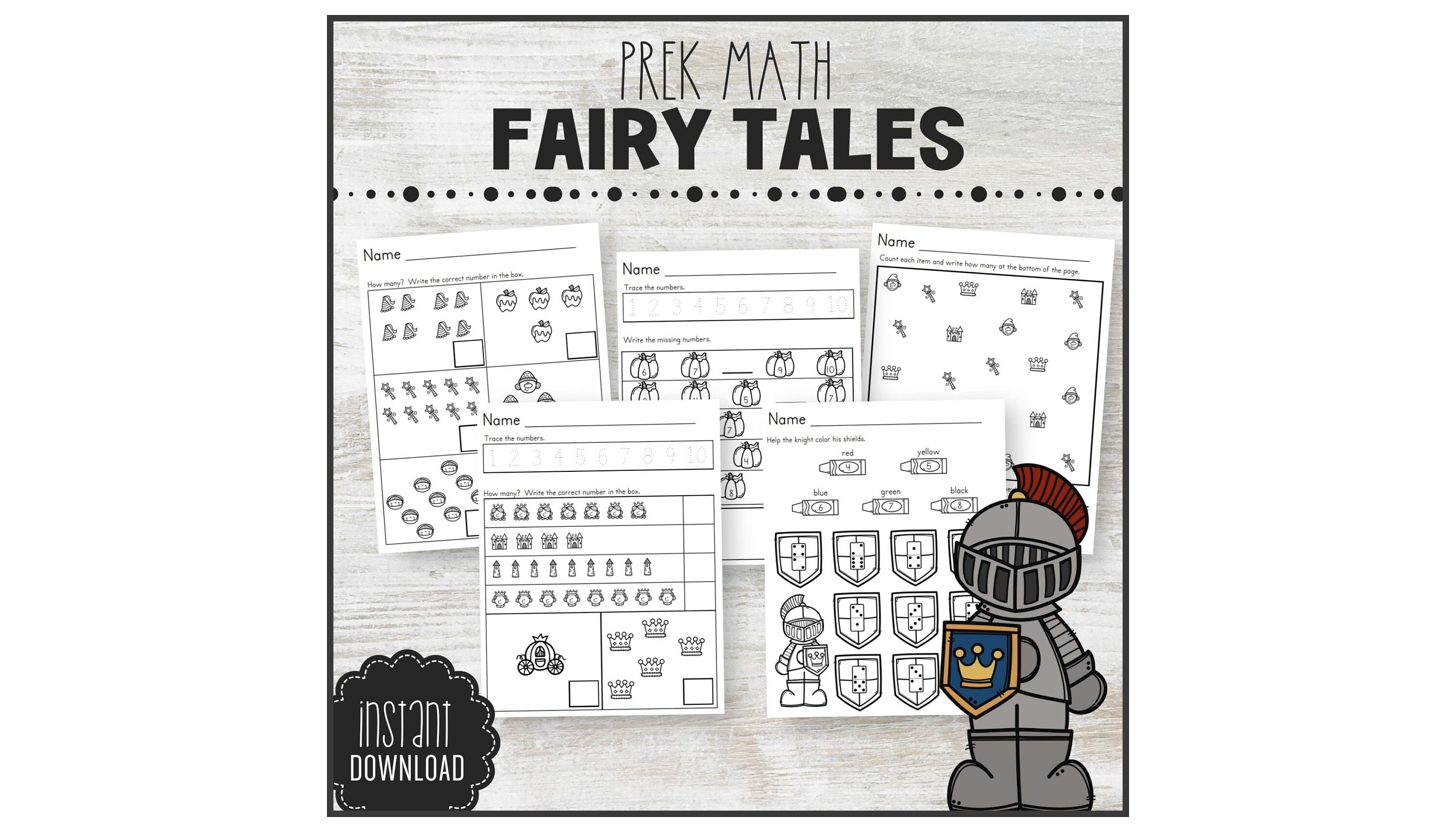 Preschool Printable Math Worksheets INSTANT DOWNLOAD Fairy Tales ...