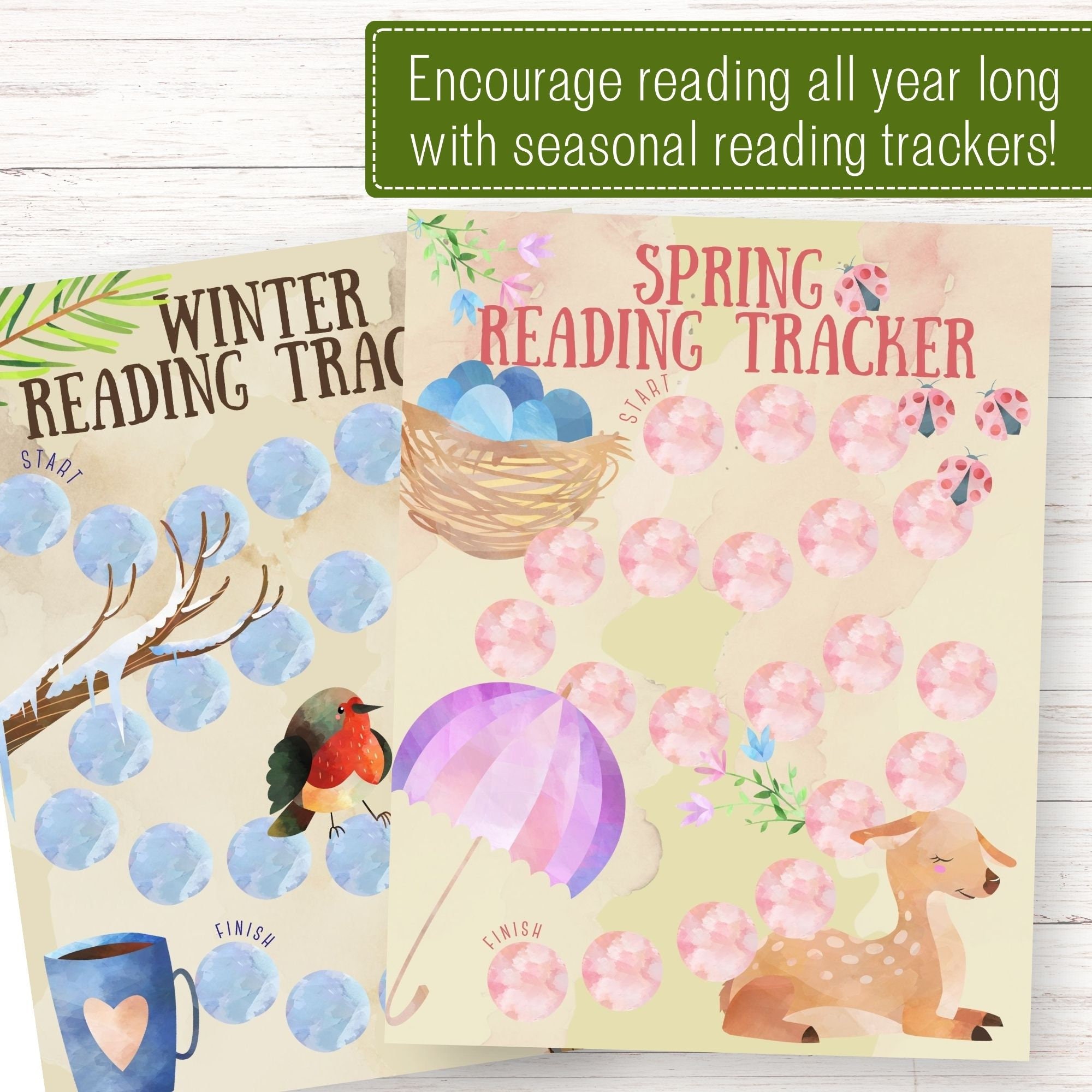 Reading Tracker Seasons Bundle INSTANT DOWNLOAD Printable Yearlong ...