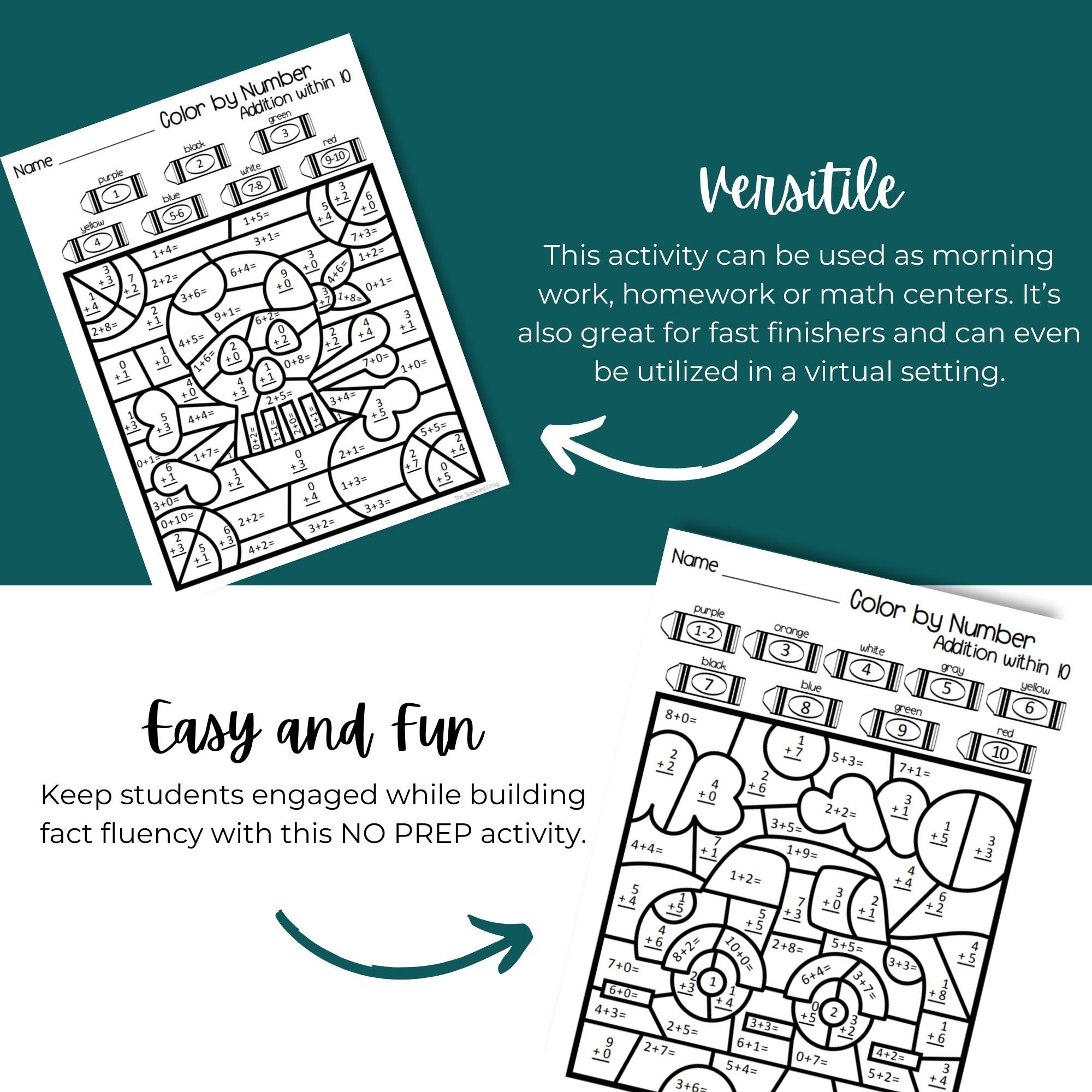 Printable Kindergarten Math Worksheets, INSTANT DOWNLOAD, Color by ...