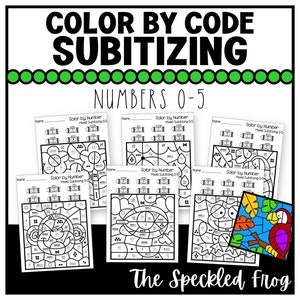 Puede incluir: Colorear por código de subitización: Números del 0 al 5. Un conjunto de seis hojas de trabajo imprimibles en blanco y negro con cuadrículas de números para que los niños coloreen por número. Las hojas de trabajo completadas revelan imágenes coloridas.