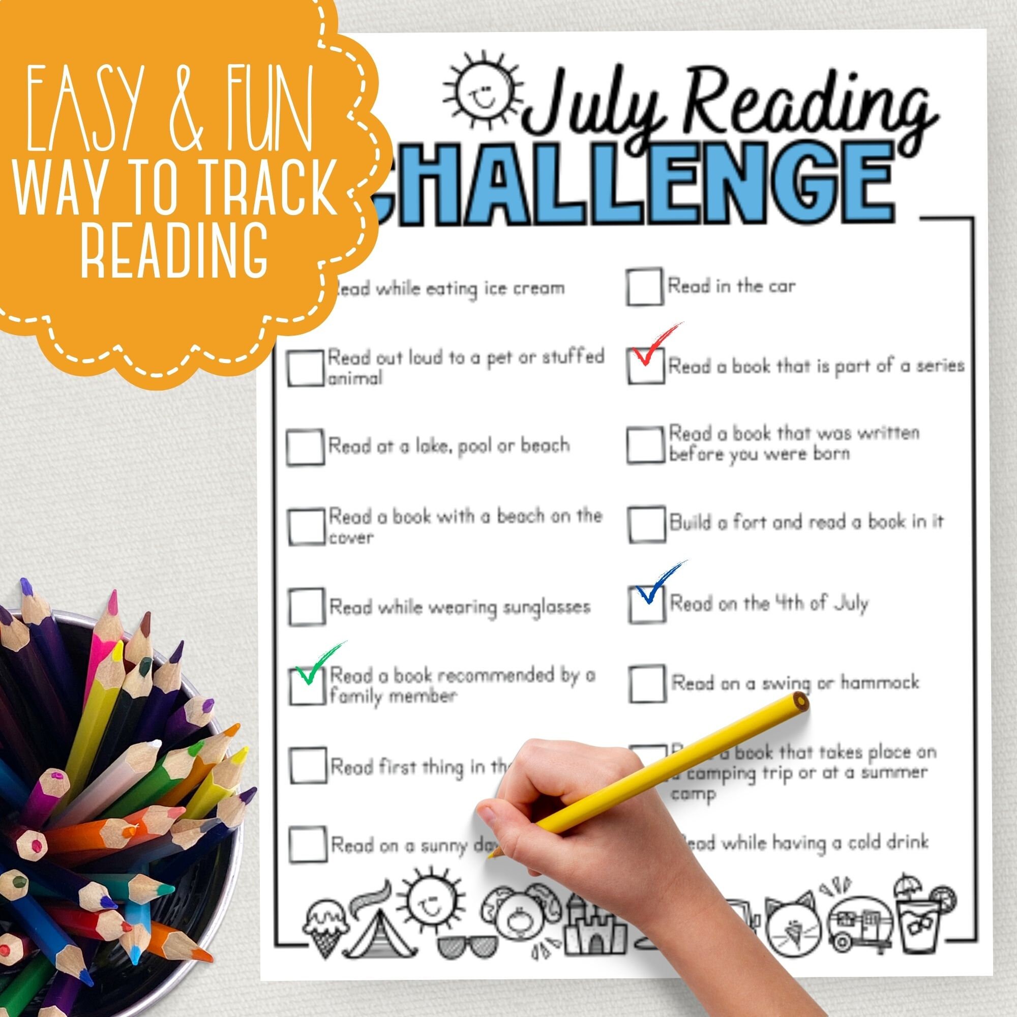 Summer Months Reading Challenge Log for Kids INSTANT DOWNLOAD Printable ...