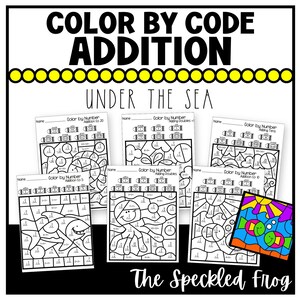 May include: Color by number addition worksheets featuring an under the sea theme. The worksheets include images of a shark, octopus, and a seahorse. The text "Color by Number Adding Doubles" is visible on the worksheets.