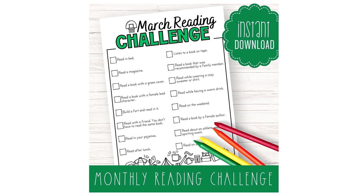 March Kids Reading Challenge Chart | INSTANT DOWNLOAD | Printable ...