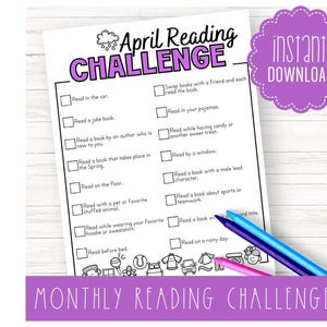 April Kids Reading Challenge Chart | INSTANT DOWNLOAD | Printable Childrens Book Log Checklist | Reward Tracker and Activity Page | RCAP