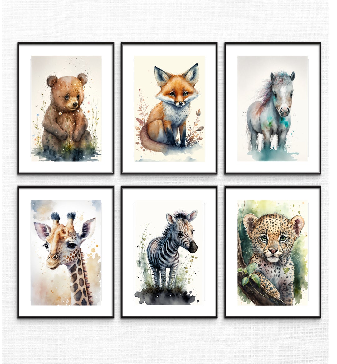 Baby Animals Watercolor Art Set of 6, DIGITAL DOWNLOAD, PRINTABLE, Wall ...