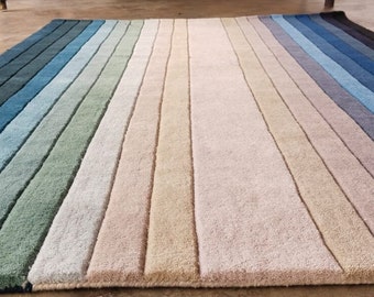 6x9 blue stripe New extra ordinary Multi colored Striped Hand Tufted Carpet 100% Woolen Area Rug Beige Brown Striped rug Large Modern Rug