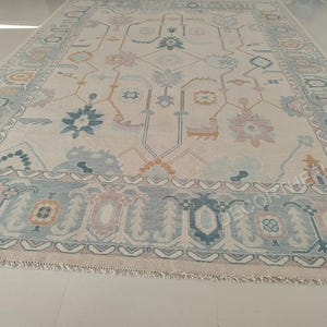Pastel Oushak Rug | Hand-Knotted Wool  Rug | Large Area Carpet | Soft Blue, Blush & Beige Tones | 8x10/9x12/10x13 ft READY TO SHIP