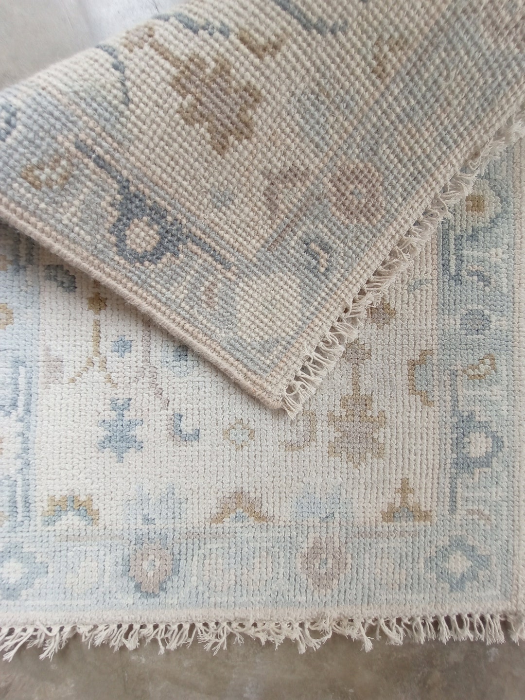 Hand Knotted Wool Oushak Rug: Pastel Geometric Design, Made to Order - Etsy