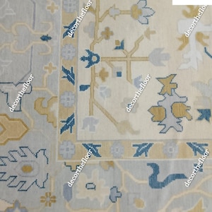 8x10 bluish Sand Hand Knotted Decorative Pastel Soft Oushak  Wool area Rug (fast delivery )