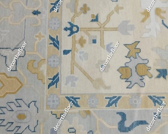 8x10 bluish Sand Hand Knotted Decorative Pastel Soft Oushak  Wool area Rug (fast delivery )