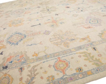 10x14 orange cream Oushak rug contemporary Geometric Knotted Modern Oushak rug/ large area rug/pastel/sage/muted