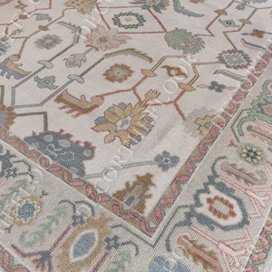 8x10 ready to ship pastel beige Oushak Made to Order (In Any Size!!!) Geometric Knotted Modern Oushak rug/ large area rug/pastel/sage/large