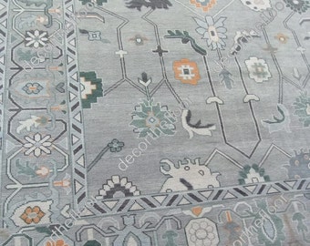 ready to ship 10X13 multi orange cream Oushak rug contemporary Geometric Knotted Modern Oushak rug/ large area rug/pastel/sage/muted
