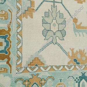 5x8 Blue white Oushak Made to Order (In Any Size!!!!!) Geometric Knotted Modern Oushak rug/ large area rug/pastel/sage/muted oushak rug.
