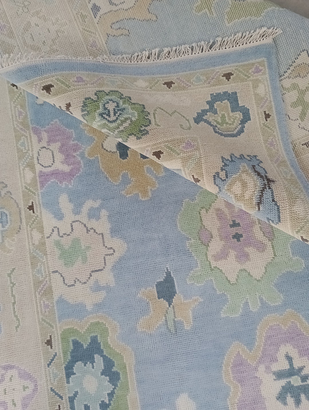 5x8 Blue White Oushak Made to Order in Any Size Geometric Knotted