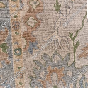 Hand-Knotted Wool Oushak Rug: Modern Blue, Gray & Green
