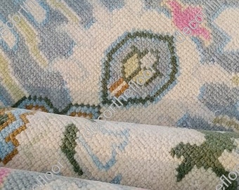 Hand Knotted Oushak Rug, Vintage Wool Carpet, Floral Oriental Area Decor
