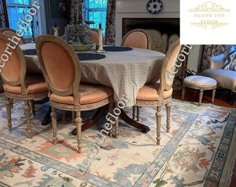 Antique and beautiful design rug 5x8, 6x9, 8x10, 9x12, 10x14 12x15 Hand Knotted blue  Oushak Wool Rug.