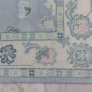 blue white Oushak Made to Order (In Any Size!!!!!) Geometric Knotted Modern Oushak rug/ large area rug/pastel/sage/muted oushak rug.