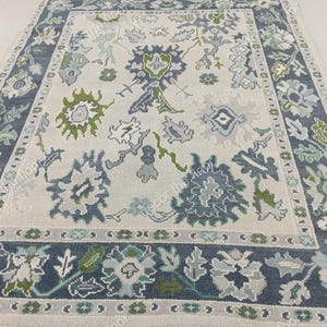 GREEN Hand Knotted Decorative Pastel Soft Oushak  Wool area Rug (fast delivery )