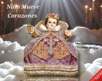 Nuevo Vestido Lujo Niño Dios Mueve Corazones, Accesorios Incluidos/Baby Jesus Outfit/Ropon de Niño Dios Traje Niño Dios Vestido de Niño Dios
