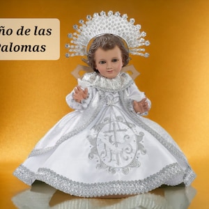 Trajecito Lujo Niño de Palomas,Niño Dios con accesorios Incluidos/Baby Jesus Outfit/Ropon de Niño Dios,Traje Niño Dios,Vestido de Niño Dios