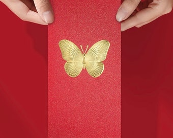 Pack of 20 福蝶 High-end Laser-etched Embossed Gold Foil  Butterfly Red Envelope Cash Gift Lucky Money Packet Hong Bao for Chinese Wedding