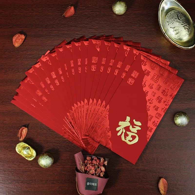 Gift Box of 8pcs Embossed Gold Foil 福 Red Envelopes Chinese New Year ...