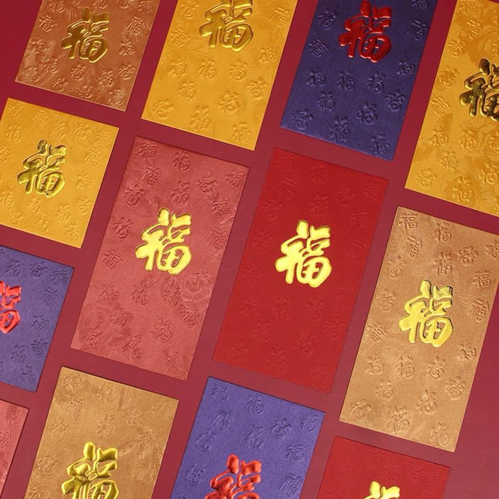 Gift Box of 25pcs Embossed 福 Gold Foil Red Envelopes Chinese New Year of the Horse Lucky Money Gift Packet