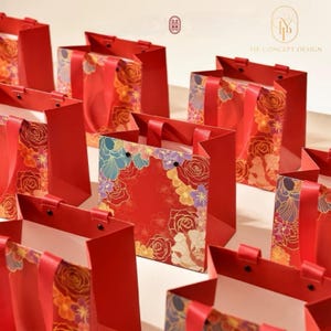 Packung mit 10 Stück * Kreative chinesische kulturelle Hochzeit Candy Handtasche | Liebe für immer | Danke Geschenktasche | Goldfolie Geburtstag Favor Freund Geschenkhalter