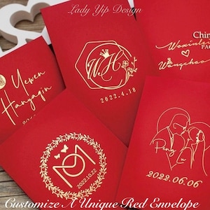 Enveloppes rouges personnalisées 100 pièces à modèle fixe avec logo | Texte| Nom Laishi, enveloppe rouge, argent porte-bonheur, cadeau personnalisé pour fête de mariage