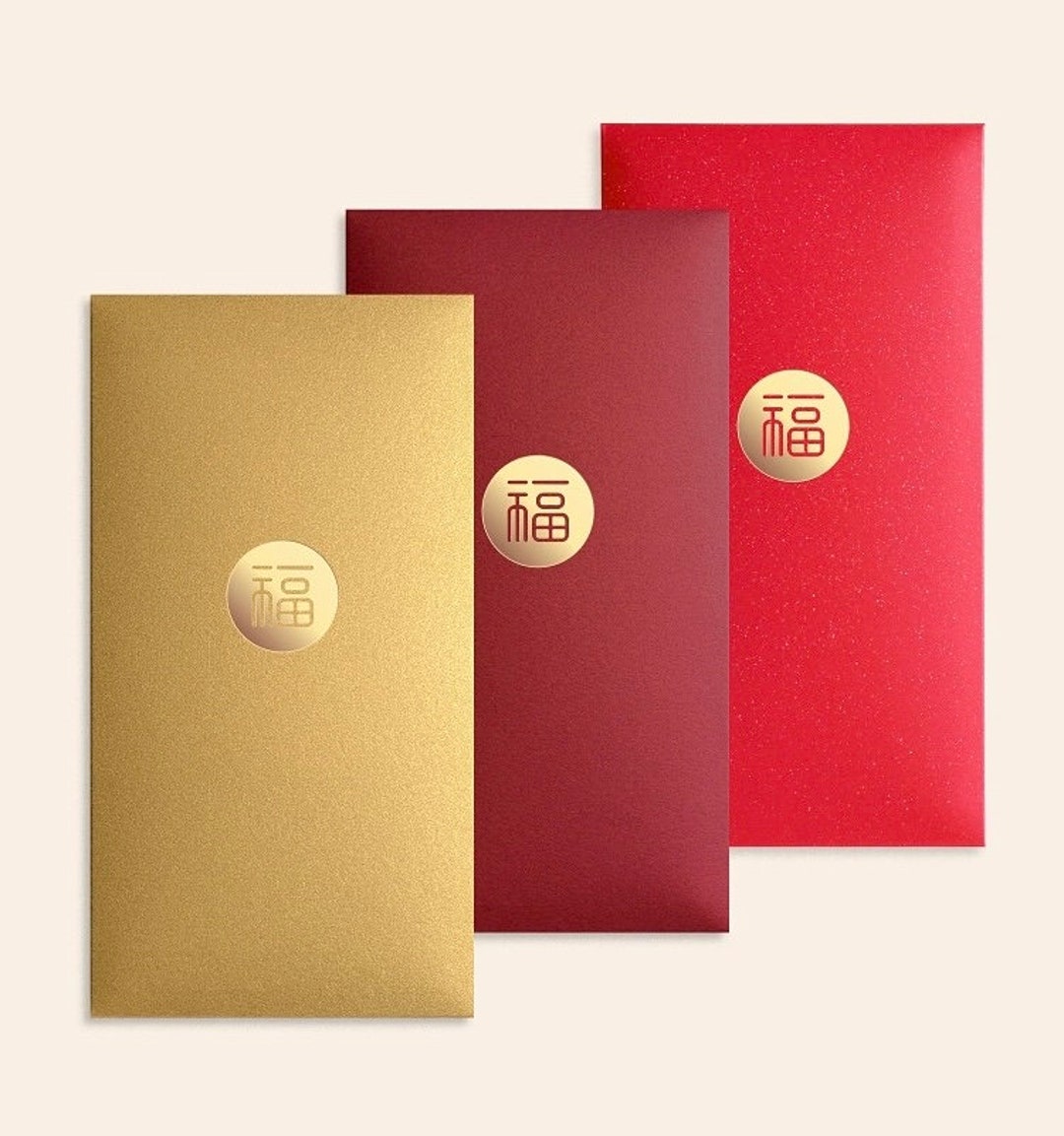 Pack of 20pcs Gold Foiled 福 Red Envelopes Chinese New Year Lucky Money ...