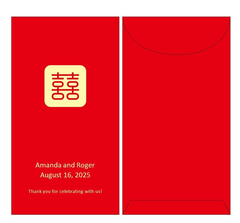 Pack of 100pcs Personalized Gold Foiled 囍 Red Envelope Chinese Wedding ...