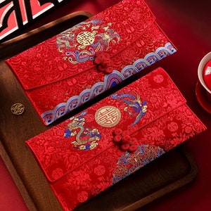 Zijdewolkenbrokaat Rode Enveloppen voor Bruiloft Verloving Verjaardag Nieuwjaarsvieringen Handtas Chinese Stijl Decor Klep Cadeaupakket