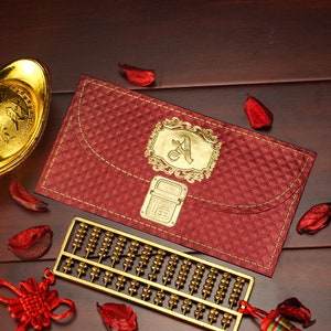 Personalización Letra inicial en inglés (A-Z) Efecto 3D Sobre rojo Saludo de Año Nuevo Apellidos ingleses Regalo personalizado Portamonedas