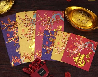 New! Pack of 50 (福) High-end Laser-etched Embossed Gold Foil Red Envelope Cash Gift Lucky Money Packet Hong Bao for Chinese Wedding