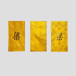 Boîte de 30 noms de famille chinois « 梁 » enveloppants rouges haut de gamme avec feuille d'or, paquet cadeau porte-bonheur pour le Nouvel An chinois | Mariage | Événement