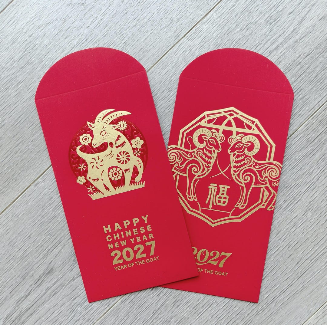 2027 Pack of 10pcs New Year of the Goat Gold Foil Red Envelopes