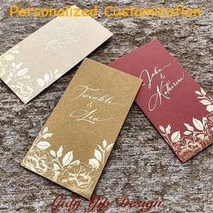 Gepersonaliseerde Custom 100 stks (Geschenkdoos) Goudverijdeld Engelse Bruiloft Naam Rode Envelop Geluk Geld Cadeaupakket voor Nieuwjaar | Bruiloft | Feestje