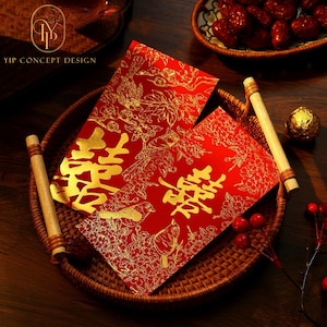 Pak met 30 stuks Double Happiness 囍 Rode envelop Chinese nieuwjaarsbruiloft bruid en bruidegom | Love Forever Lucky Money-cadeaupakket