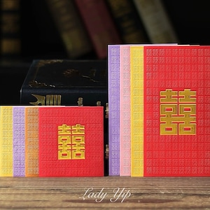 40er Geschenkkarton * Doppeltes Glück 囍 Hochzeit am Chinesischen Neujahr | Herzlichen Glückwunsch Rot Umschlag Buntes Modernes Design Glück Geld Geschenk Paket