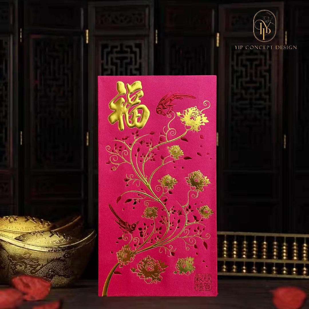 Gift Box of 20pcs Embossed Gold Foil 福 Red Envelopes New Year Lucky ...