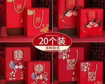 Packung mit 20 Stück Kreative Chinesische Kulturelle Hochzeit Candy Handtasche | Liebe für immer | Vielen Dank, dass Sie Geschenk Tasche | Goldfolie Geburtstag | Neujahr Geschenkhalter