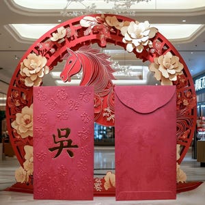 Pacote com 30 unidades de envelope vermelho de alta qualidade com folha de ouro e sobrenome chinês "呉" para presente de dinheiro da sorte para o Ano Novo Chinês | Casamento | Festa