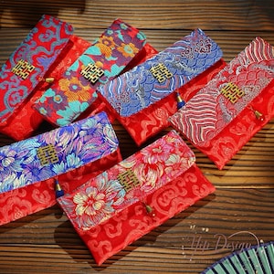 Seidenwolken-Brokat 囍 Rote Umschläge für Hochzeit Verlobung Geburtstage Neues Jahr Feiern Handtasche im chinesischen Stil Dekor Flap Packet für Geschenke