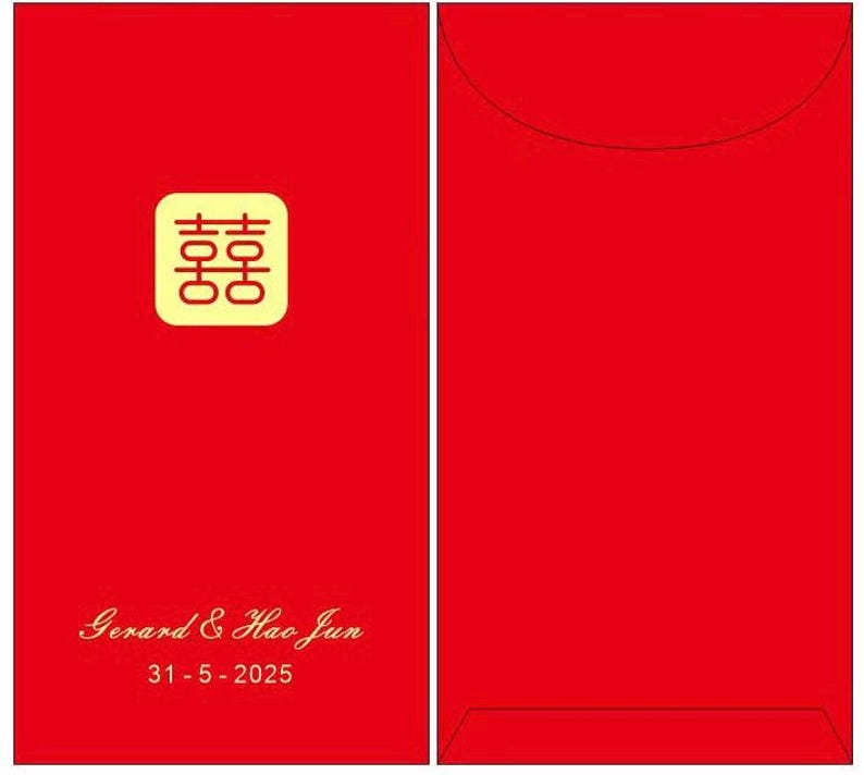 Pack of 100pcs Personalized Gold Foiled 囍 Red Envelope Chinese Wedding ...