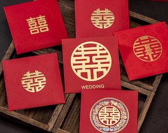 Paquete de 40 sobres rojos chinos para bodas, regalos de doble felicidad y dinero de la suerte.
