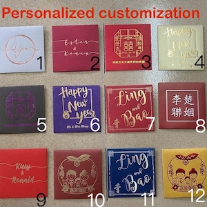 100 peças personalizadas de estampagem a quente com seu conteúdo personalizado com 16 estilos de pacote vermelho/envelope vermelho/porta-envelopes para presentes de ano novo