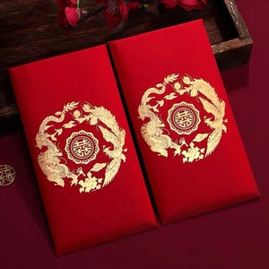 Packung mit 30 Stück Doppelter Glücks-Drache und Phoenix 龍鳯囍 Chinesische Hochzeit Braut und Bräutigam Roter Umschlag Luvky Geld Personalisiertes Geschenkpaket