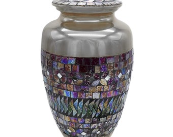 Eternal Vision Cremation Urns for Adult -  Glass Mosaic Large Funeral Urn - FREE Shipping and FREE Matching Memorial Evite Template